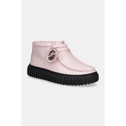 Zdjęcie Clarks Originals półbuty skórzane CUR Torhill Hi damskie kolor różowy na płaskim obcasie 26180975