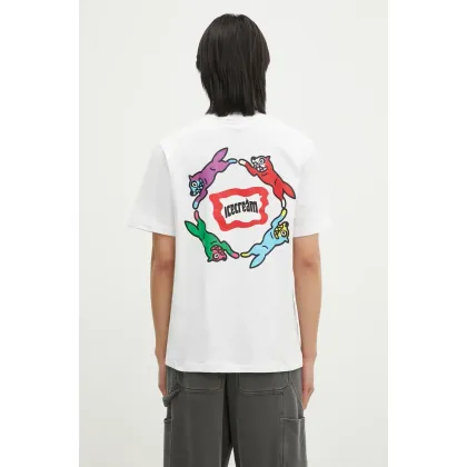 Zdjęcie ICECREAM t-shirt bawełniany Roundabout męski kolor biały z nadrukiem IC24460