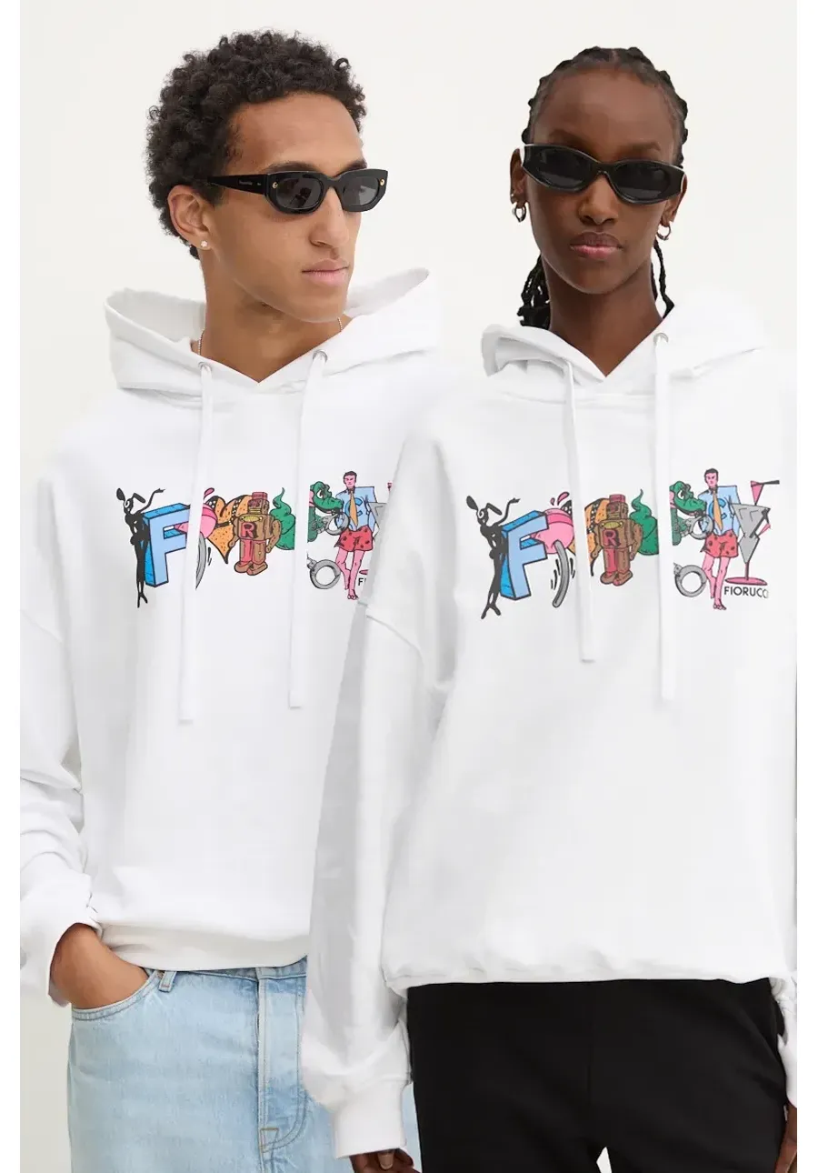 obrazek 1 Fiorucci bluza bawełniana kolor biały z kapturem z nadrukiem U01FMSHO092CJ05WH02