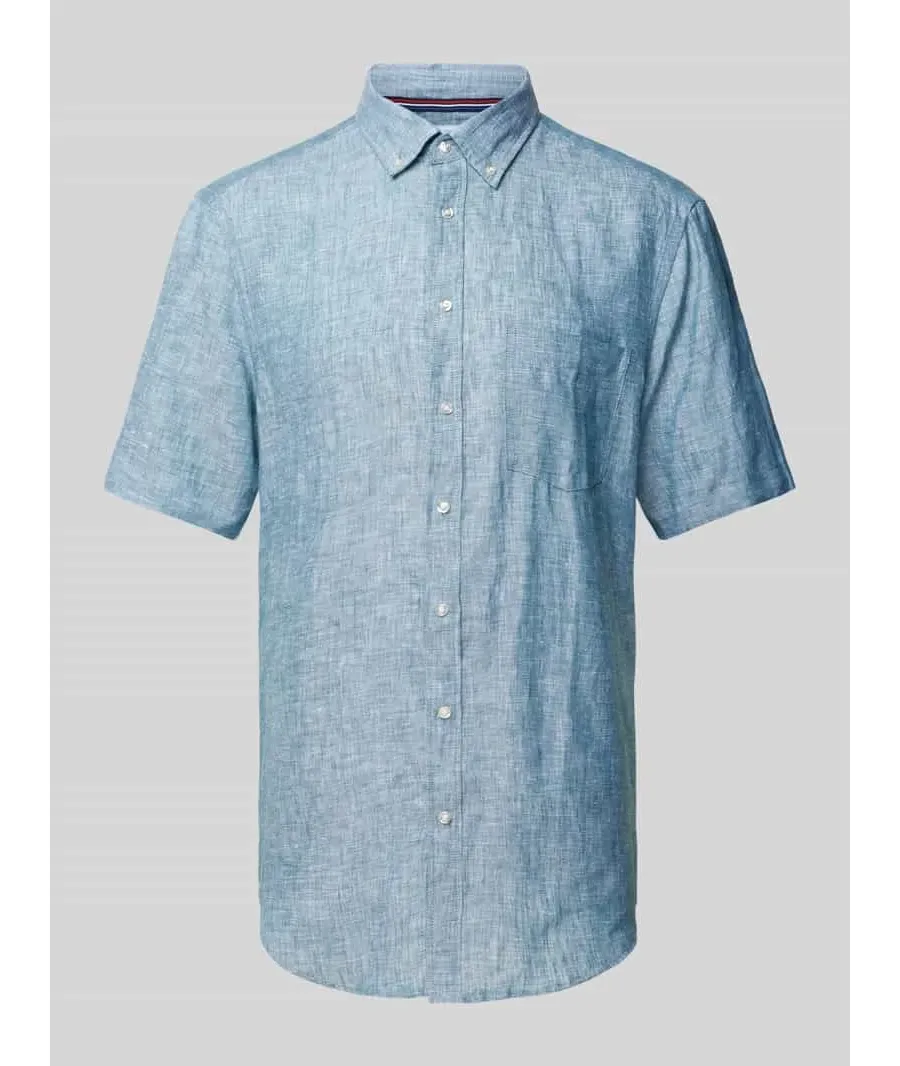 obrazek 1 Koszula lniana o kroju regular fit z kołnierzykiem typu button down