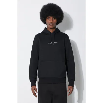 Zdjęcie Fred Perry bluza Double Graphic Hooded Sweat męska kolor czarny z kapturem z nadrukiem M7716.102