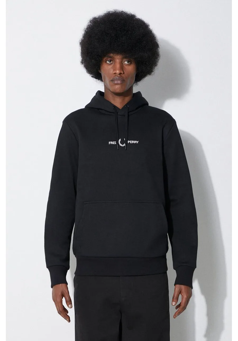 obrazek 1 Fred Perry bluza Double Graphic Hooded Sweat męska kolor czarny z kapturem z nadrukiem M7716.102