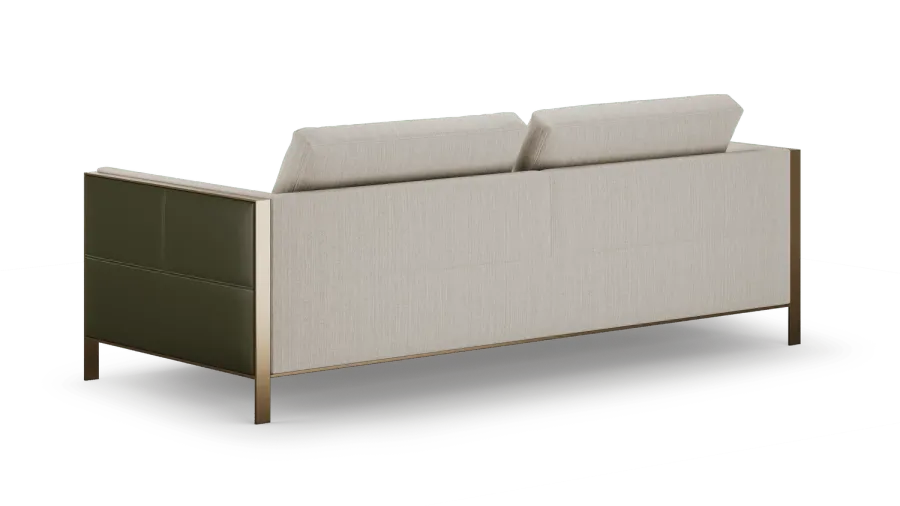 obrazek 5 Oryginalna tapicerowana sofa z drewnianą konstrukcją i metalowymi detalami