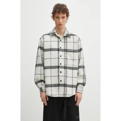 Zdjęcie MKI MIYUKI ZOKU koszula z domieszką wełny Check Flannel Shirt męska kolor beżowy relaxed z kołnierzykiem klasycznym CHECK.FLANNEL.SHIRT.OFF