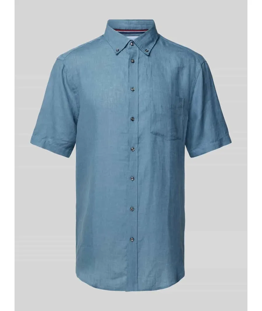 obrazek 1 Koszula lniana o kroju regular fit z kołnierzykiem typu button down