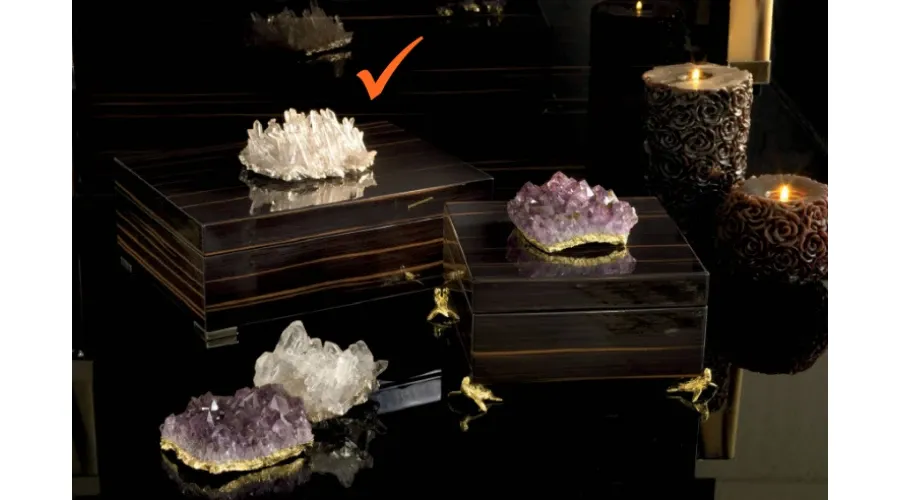 obrazek 1 Pudełko hebanowe z kryształową skałą i niklowanymi akcesoriami