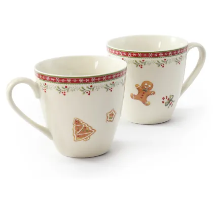 Zdjęcie Stylowy zestaw dwóch kubków z porcelany zdobionych bożonarodzeniowym motywem – Leander