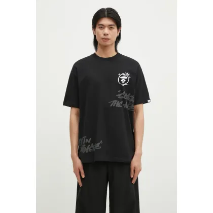 Zdjęcie AAPE t-shirt bawełniany Theme męski kolor czarny z nadrukiem AAPTEM1425XXM