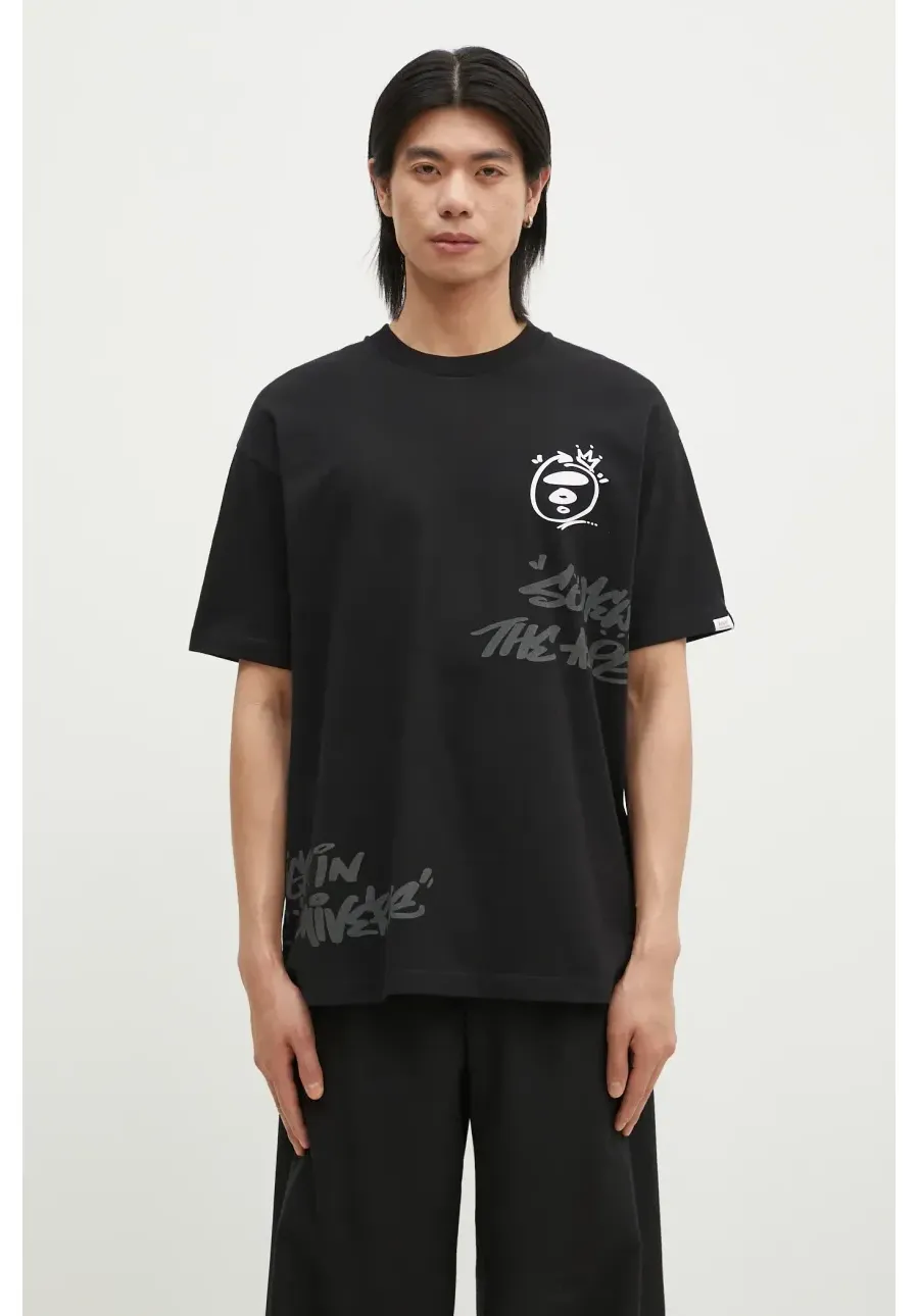 obrazek 1 AAPE t-shirt bawełniany Theme męski kolor czarny z nadrukiem AAPTEM1425XXM