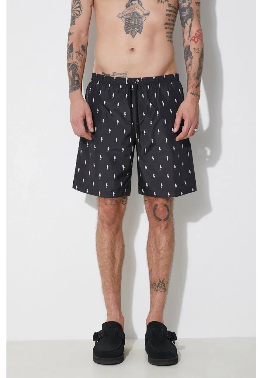 obrazek 1 Neil Barrett szorty kąpielowe All-Over Micro Bolts Swim Long Shorts kolor czarny MY58026B-Y068-524N
