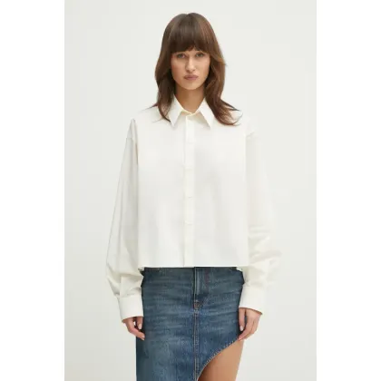 Zdjęcie MM6 Maison Margiela koszula bawełniana damska kolor beżowy relaxed z kołnierzykiem klasycznym S52DT0042