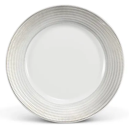 Zdjęcie Nowoczesny duży płaski talerz z porcelany ze srebrnym zdobieniem z kolekcji Angel wings – Leander