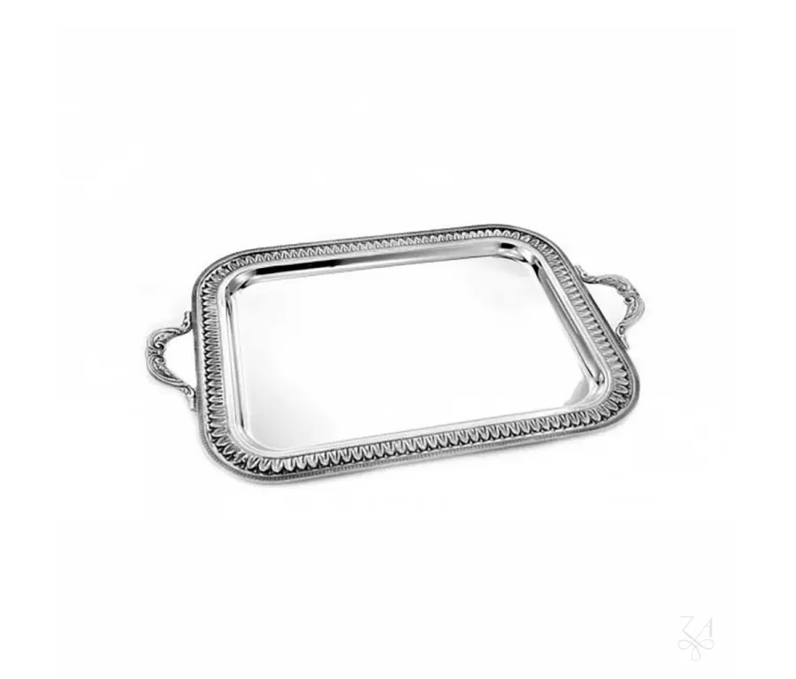 obrazek 1 Prostokątna srebrna taca Impero Perlinato o klasycznym wzorze - Zaramella Argenti