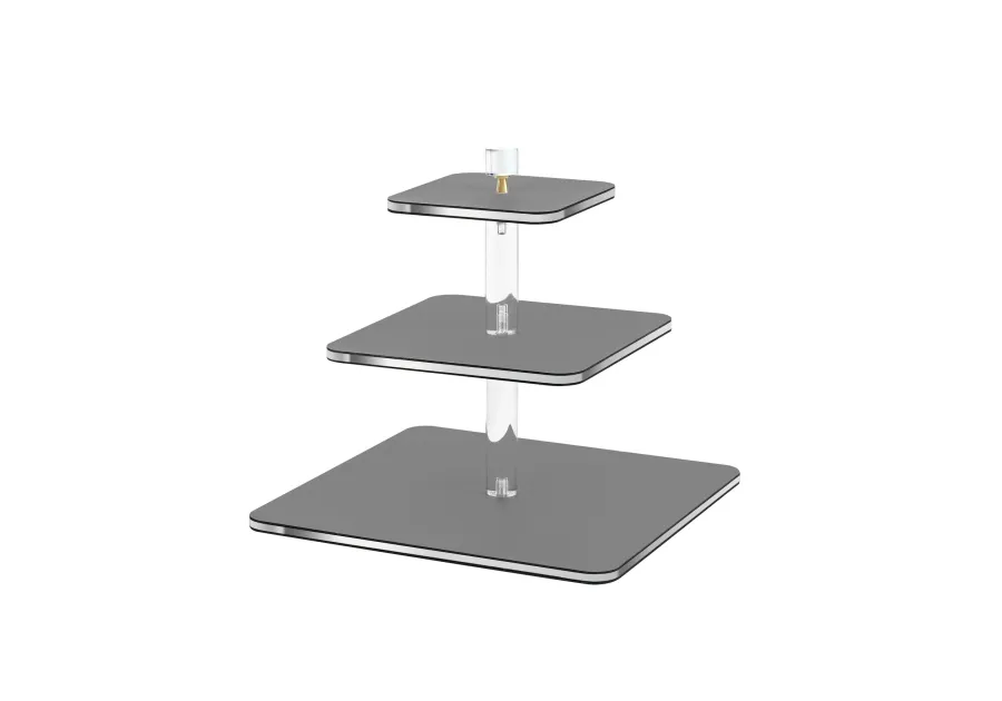 picture 1 Stylish gray serving stand 30x30xH30 cm made of leather and plexiglass
