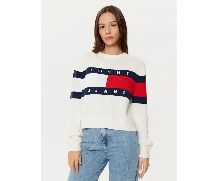 obrazek 1 Tommy Jeans Sweter Center Flag DW0DW19335 Écru Regular Fit