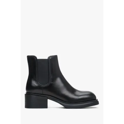 Zdjęcie Estro: Czarne sztyblety damskie na obcasie ze skóry naturalnej