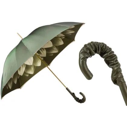 Zdjęcie Piękny stylowy zielony parasol damski zdobiony motywem kwiatu dalii – Pasotti