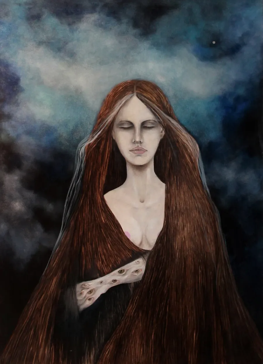 obrazek 1 "Zanim zasnę" - obraz olejny w srebrnej ramie 50 cm x 70 cm