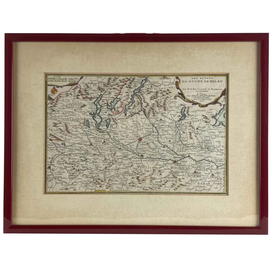 obrazek 2 Piękna antyczna mapa geograficzna Księstwa Mediolanu z XVIII wieku
