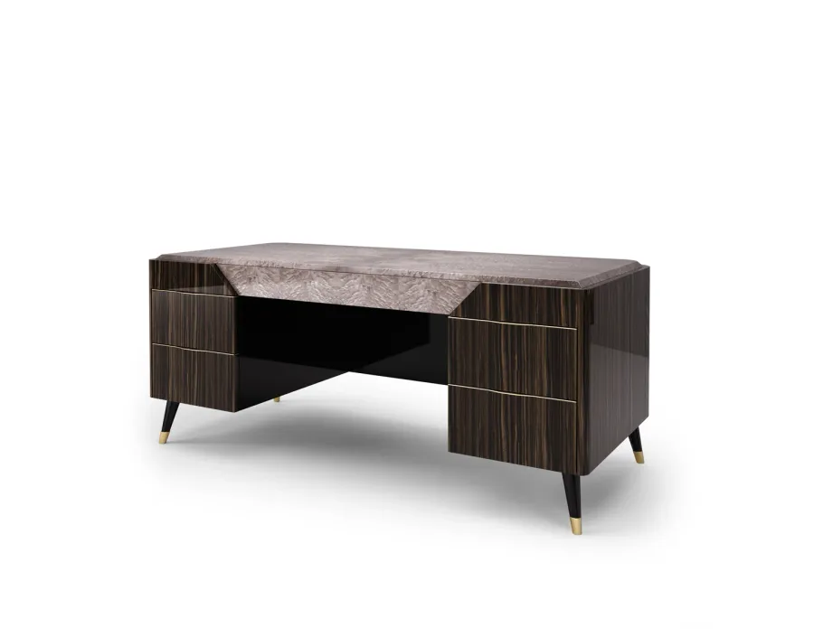 picture 2 Classic Italian prestigious desk with 5 drawers, metal tips - Bianchini