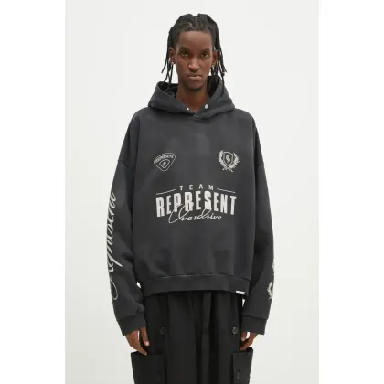 Zdjęcie Represent bluza bawełniana World Championship Hoodie męska kolor szary z kapturem z nadrukiem MLM41144.04