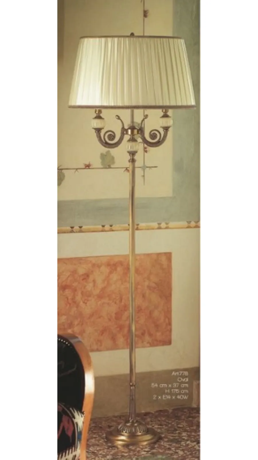 obrazek 1 Lampa podłogowa Empire z dwoma światłami i dwoma szklanymi kloszami Murano – Il Paralume Marina