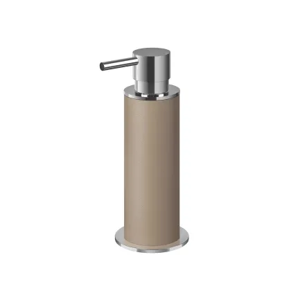 Picture Chrome dispenser Ø7xH19 cm with cappuccino leather finish
