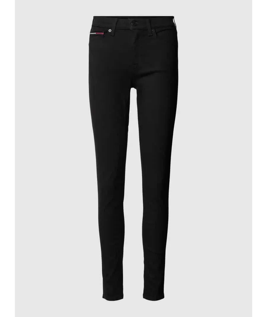 obrazek 1 Jeansy ze średnim stanem o kroju skinny fit z naszywką z logo model ‘NORA’