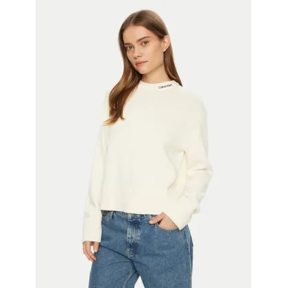 Zdjęcie Calvin Klein Jeans Sweter Logo Embro J20J225073 Écru Regular Fit