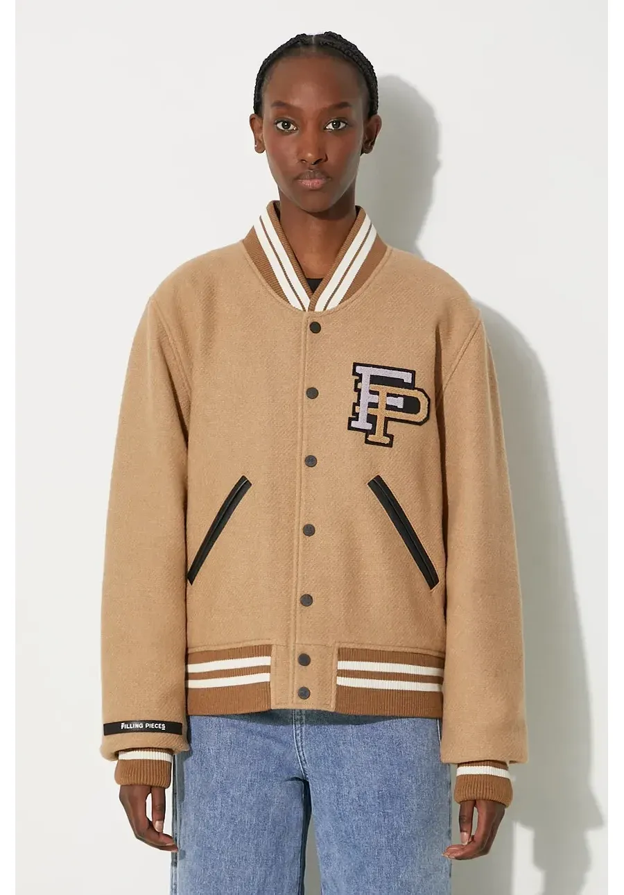 obrazek 1 Filling Pieces kurtka bomber wełniana Varsity Jacket kolor brązowy przejściowa 81422209985