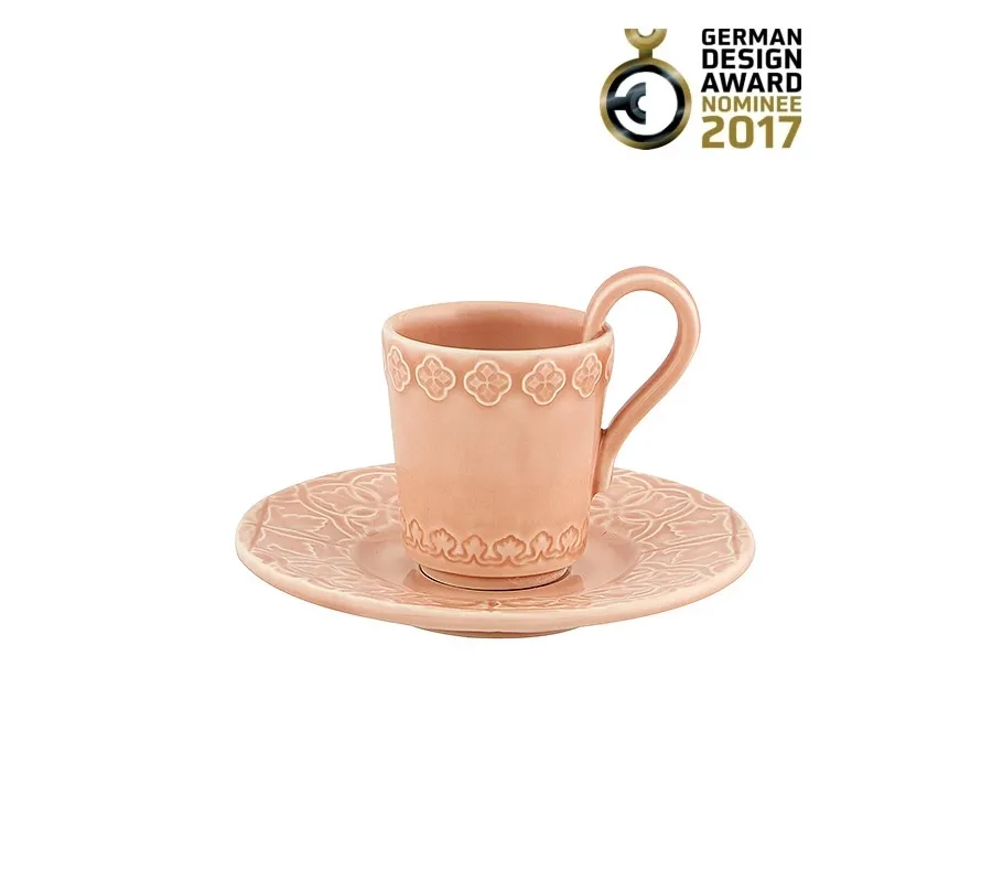 obrazek 1 Wzorzysta filiżanka ceramiczna ze spodkiem do kawy - Bordallo Pinheiro