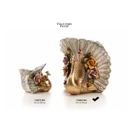 Picture Beautiful peacock bowl/vase with flowers - Valle d'oro Patchi
