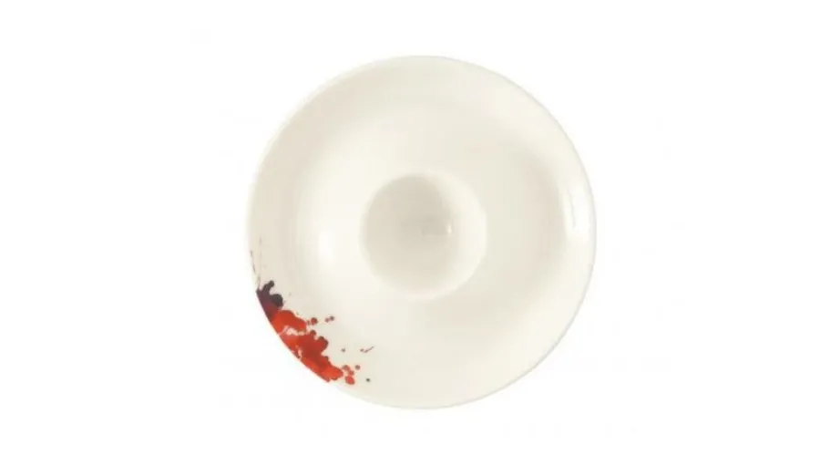 obrazek 1 Stylowy kremowy talerzyk na jajko z porcelany zdobiony motywem kwiatu geranium – Tettau