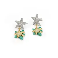 Picture Earrings made of 18-carat gold-plated silver and rhodium-plated silver, with white zircons and green enamel