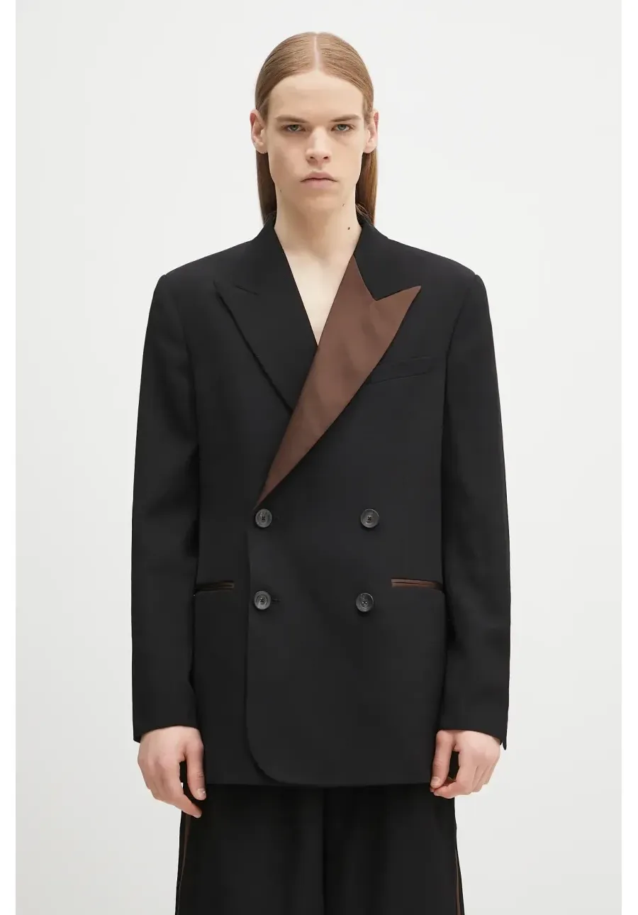 obrazek 1 Wales Bonner marynarka wełniana Rise Tuxedo męska kolor czarny MS25JA05.WV03.999