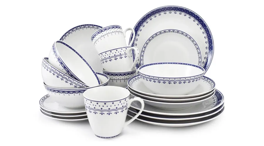 obrazek 1 Piękna 20-częściowa zastawa obiadowa z porcelany w kolorze niebieskim zdobiona subtelnym motywem – Leander