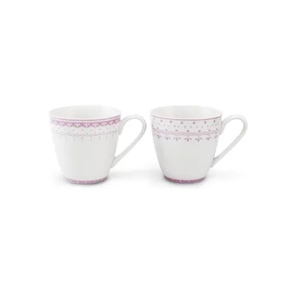 Zdjęcie Zestaw dwóch kubków z porcelany zdobiony subtelnym różowym ornamentem – Leander