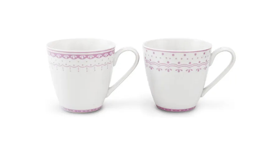 obrazek 1 Zestaw dwóch kubków z porcelany zdobiony subtelnym różowym ornamentem – Leander