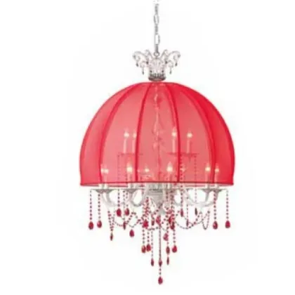 Zdjęcie Stylowy żyrandol z przezroczystego szkła w stylu Mariateresa z kryształowymi zawieszkami i kloszem z organzy - Il Paralume Marina