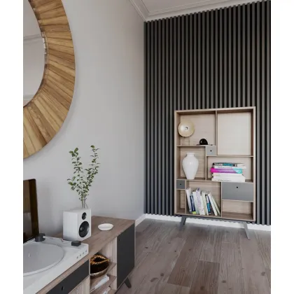 Zdjęcie 275x51x5,9 cm LD (9 lameli grafit) panel akustyczny na płycie MDF 19 mm - dekoracja ścienna 3D