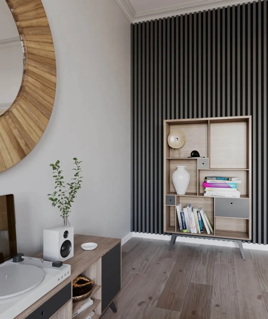 obrazek 1 275x51x5,9 cm LD (9 lameli grafit) panel akustyczny na płycie MDF 19 mm - dekoracja ścienna 3D