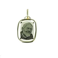 Picture Italian rectangular, laser-engraved Padre Pio medallion with polished edge