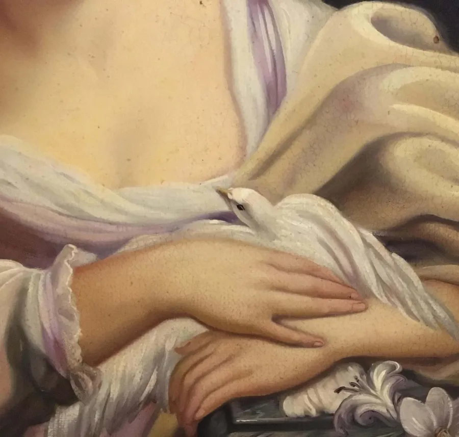 obrazek 4 Portret dziewczynki z gołębicą - obraz olejny na płótnie 95x65 cm Eugenio De Blasi