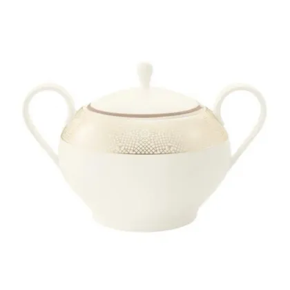 Zdjęcie Stylowa duża porcelanowa waza z pokrywką zdobiona misternym złotym wzorem – Tettau