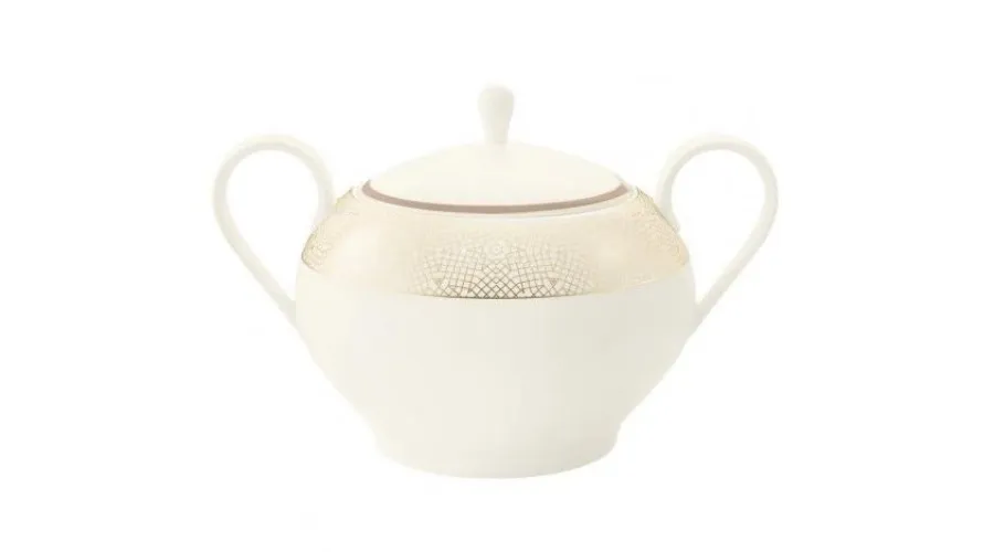 obrazek 1 Stylowa duża porcelanowa waza z pokrywką zdobiona misternym złotym wzorem – Tettau