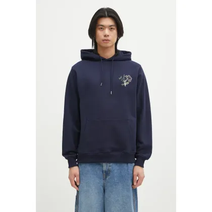 Zdjęcie Drôle de Monsieur bluza bawełniana Le Hoodie Slogan Esquisse męska kolor granatowy z kapturem z aplikacją G-HO150-CO127-NY