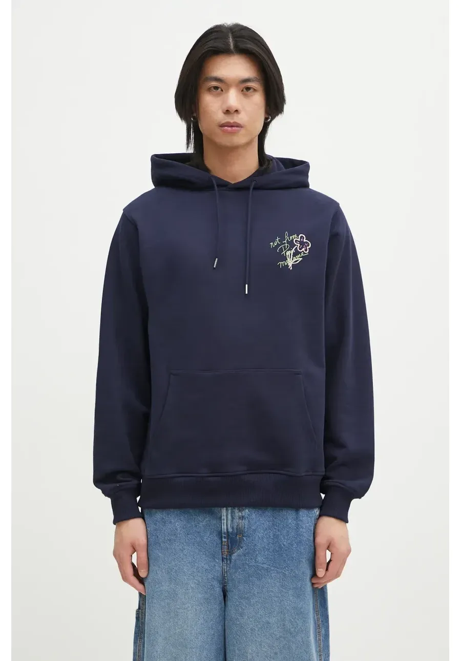 obrazek 1 Drôle de Monsieur bluza bawełniana Le Hoodie Slogan Esquisse męska kolor granatowy z kapturem z aplikacją G-HO150-CO127-NY