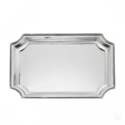 Zdjęcie Nowoczesna prostokątna srebrna taca ze zdobionym obrzeżem - Zaramella Argenti