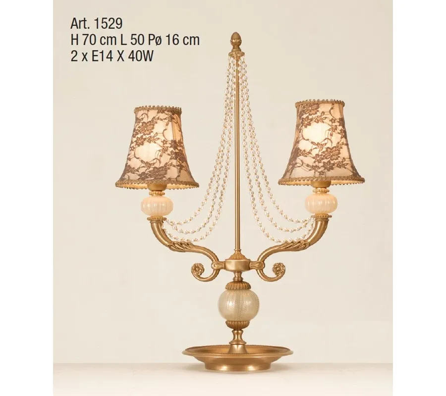 obrazek 1 Lampa z dwoma światłami ze szklanymi kulami i perłami Murano – Il Paralume Marina