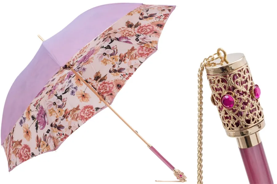 obrazek 1 Elegancki jasnofioletowy parasol damski zdobiony subtelnym motywem kwiatowym – Pasotti